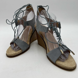 * NEW * ALDO Sandals Gray Blue 8.5 Nubuck Leather Wedge Ankle‎ Wrap Espadrilles